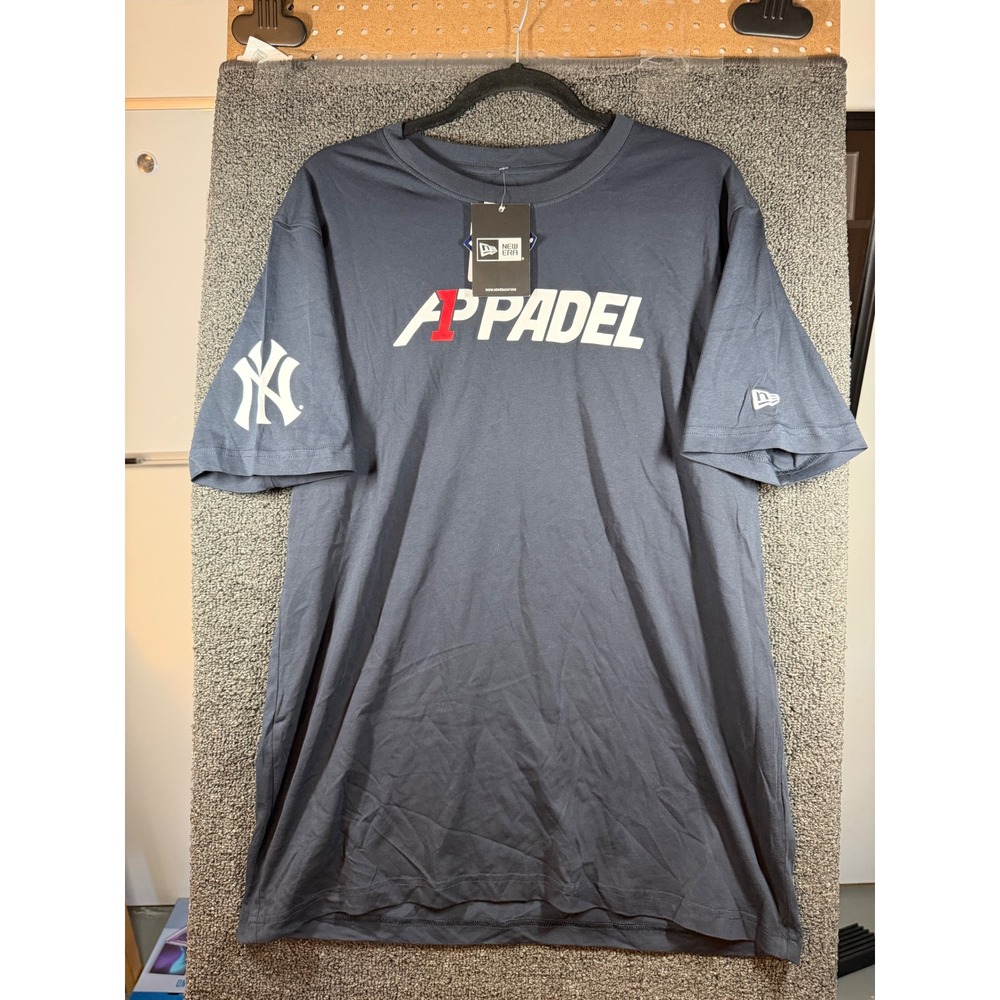 New Era A1 Padel T-Shirt Mens Large Navy Blue NY Yankees Logo Short Sleeve Tee